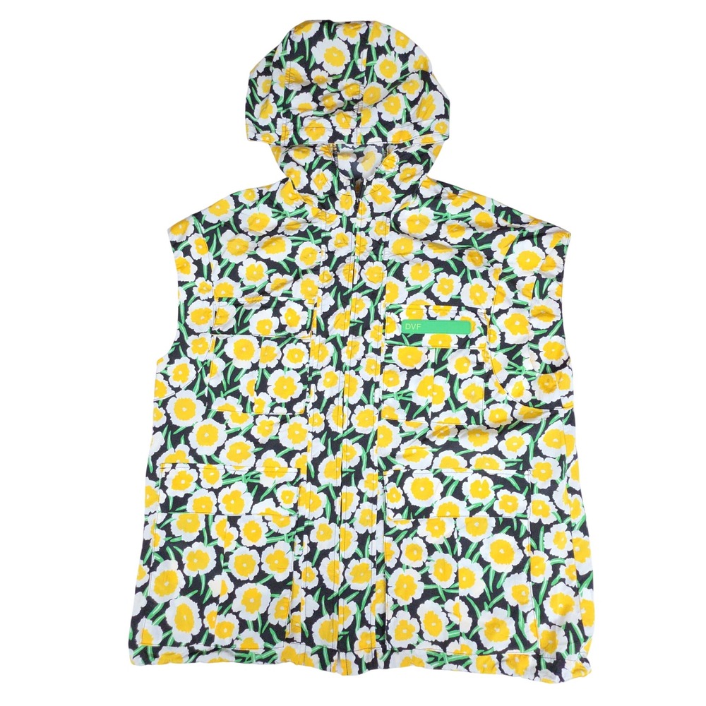 DVF Diane von Furstenberg Floral Utility Vest Womens XS Yellow Daisy Hoodie